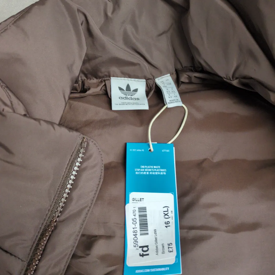 ADIDAS BROWN PUFFER GILET – UK 16 (XL)
