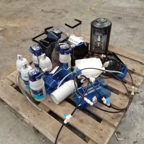 PALLET OF ASSORTED COMMERCIAL COFFEE MACHINE PARTS, PIECES AND ACCESSORIES
