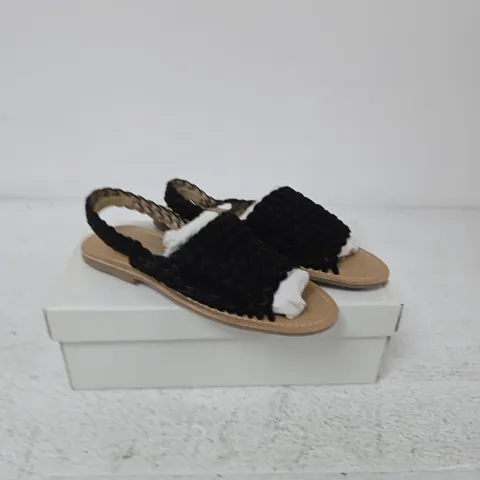 LEATHER COLLECTION SANDALS – BLACK WOVEN STRAPS, UK 4