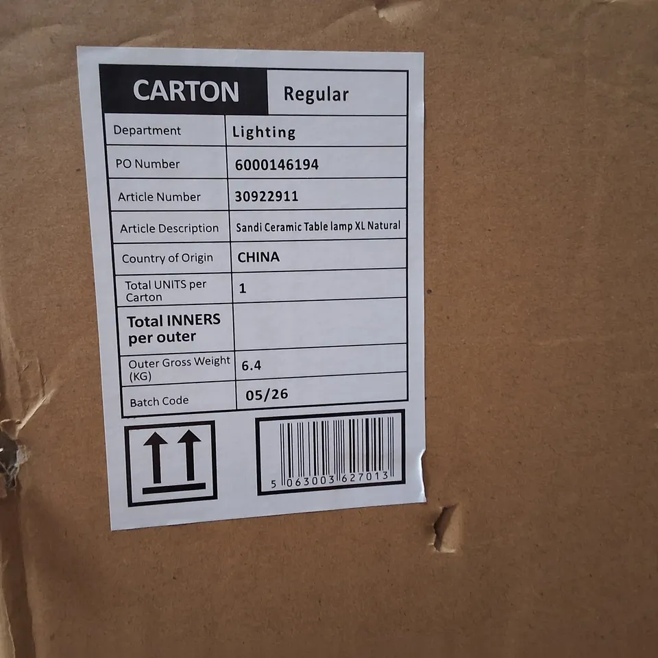 BOXED DUNELM SANDI CERAMIC TABLE LAMP XL NATURAL