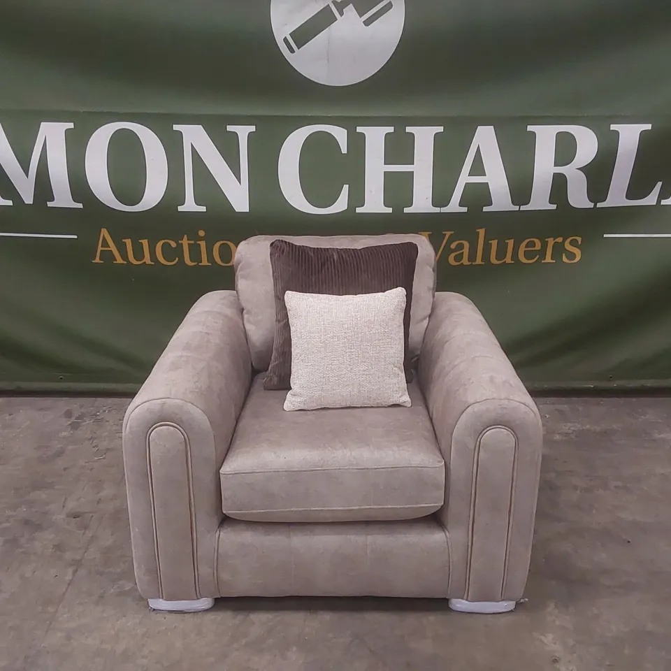 QUALITY DESIGNER AMARA FABRIC UPHOLSTERED ARMCHAIR