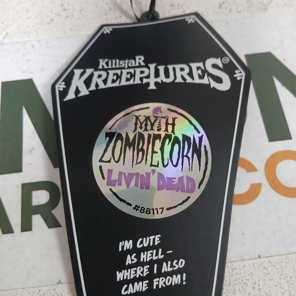 BRAND NEW KILLSTAR KREEPTURES MYTH ZOMBIECORN LIVING DEAD PLUSH – BLACK WITH PURPLE AND LIME ACCENTS