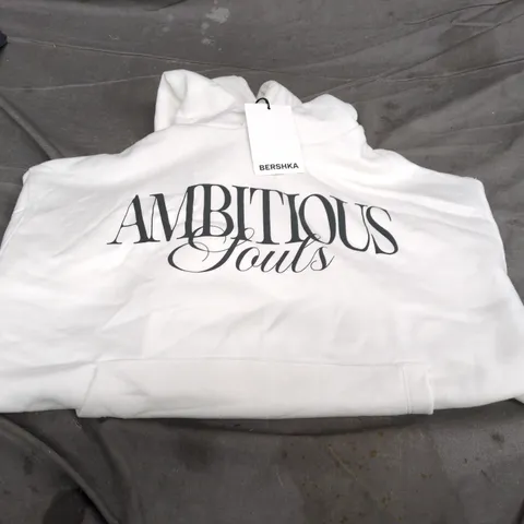 BERSHKA HOODIE – AMBITIONOUS SOULS PRINT – WHITE
