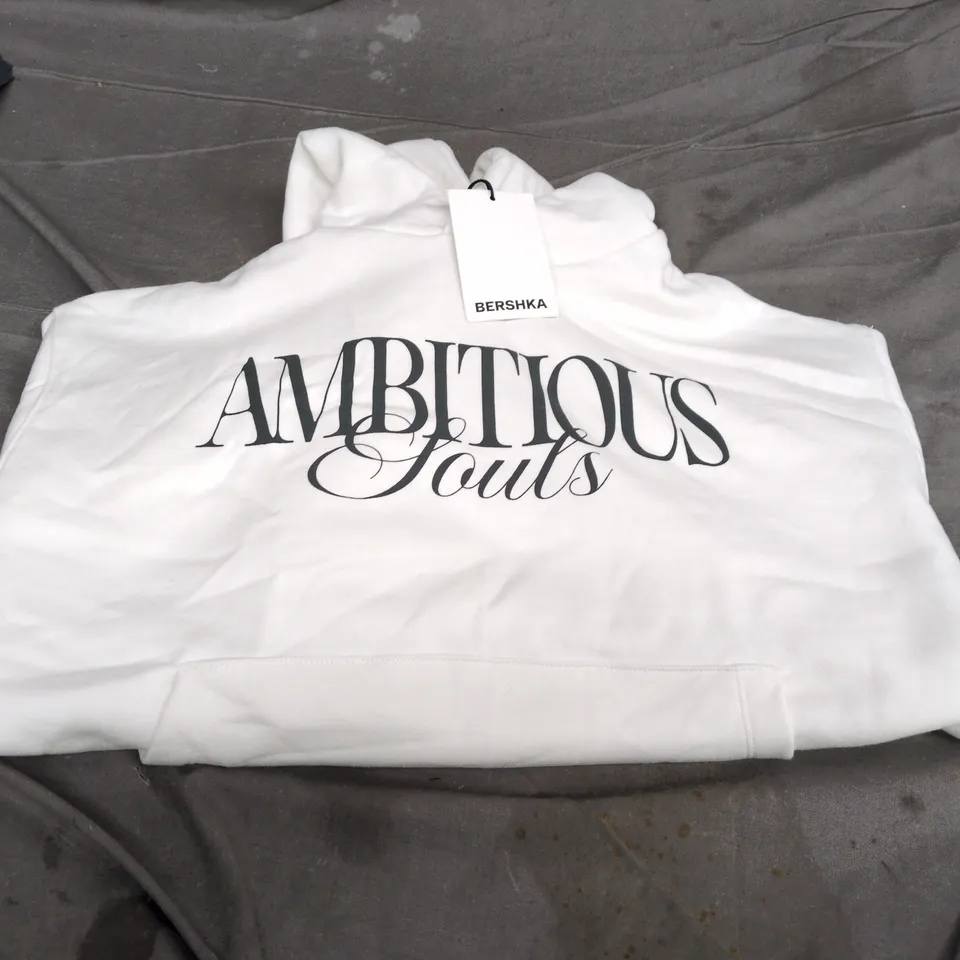 BERSHKA HOODIE – AMBITIONOUS SOULS PRINT – WHITE
