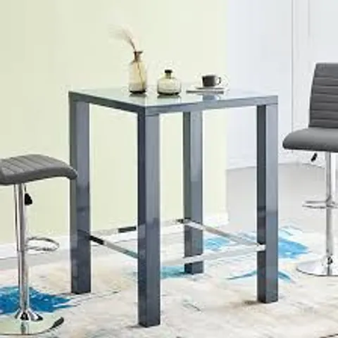 BRAND NEW BOXED JAM HIGH BAR TABLE SQUARE IN GREY GLOSS AND GLASS (2 BOXES)