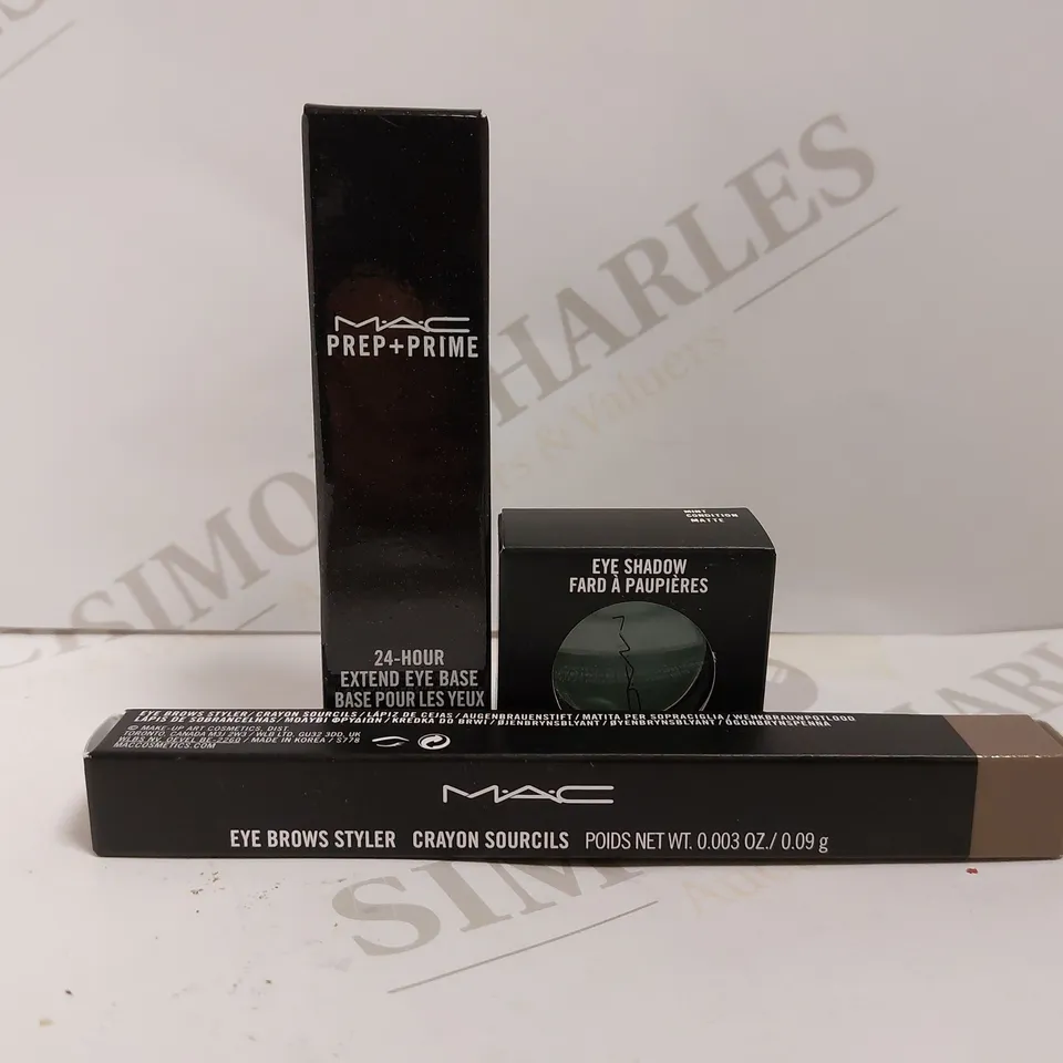 3 M.A.C PRODUCTS TO INCLUDE PREP+PRIME EYE BASE, EYE SHADOW AND EYE BROWS STYLER