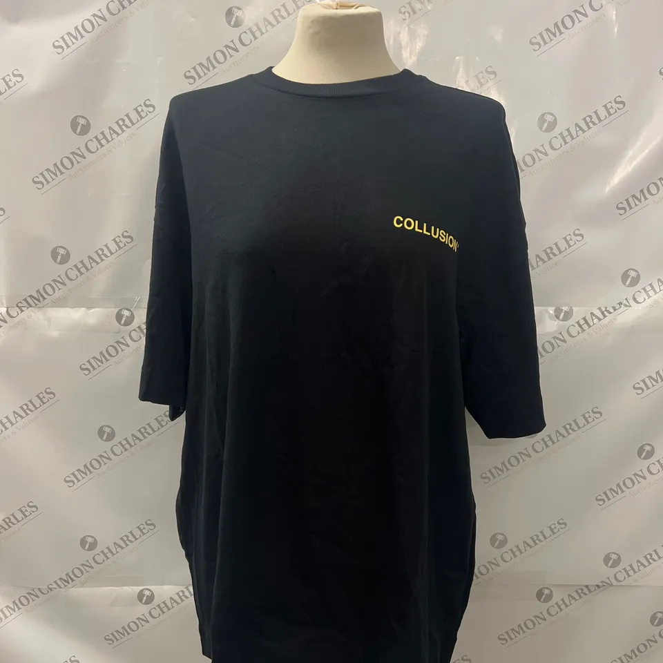 COLLUSION BEAR FRONT PRINT SKATE T SHIRT IN BLACK SIZE 2XS