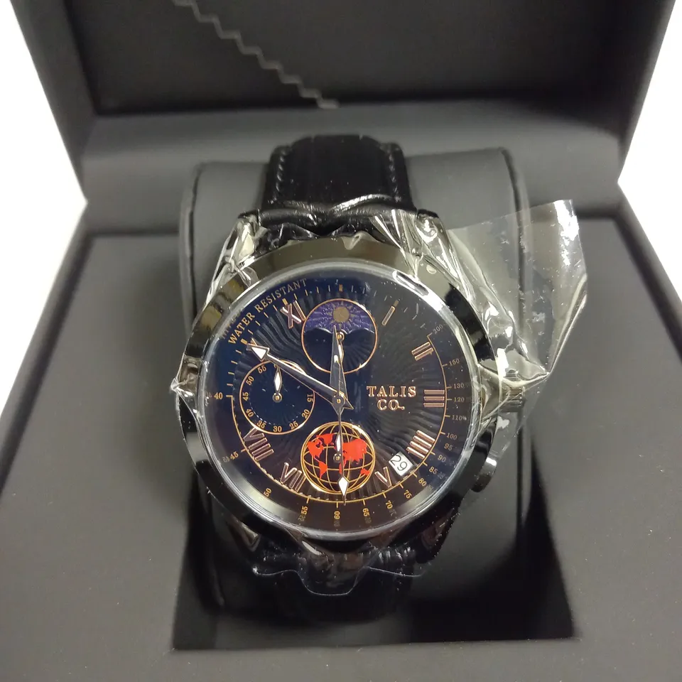 MENS TALIS CO 7120 CHRONOGRAPH WATCH – MOON PHASE MOVEMENT – GENUINE LEATHER STRAP