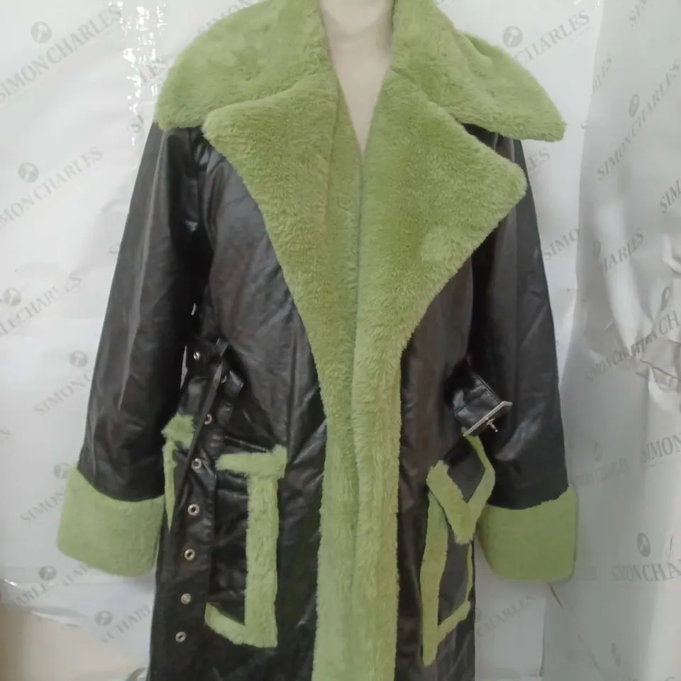 THE RAGGED PRIEST FAUX LEATHER FUR LINED MAXI COAT - SMALL