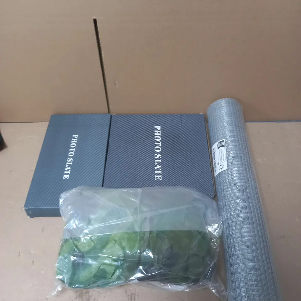 BOX OF APROXIMATELY 15 ASSORTED HOUSEHOLD ITEMS TOO INCLUDE WALLPAPER , PHOTO FRAMES , HOSEPIPES , ETC 
