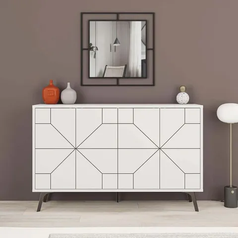 BOXED DUNE BENCH CONSOLE TABLE/SIDEBOARD IN WHITE 