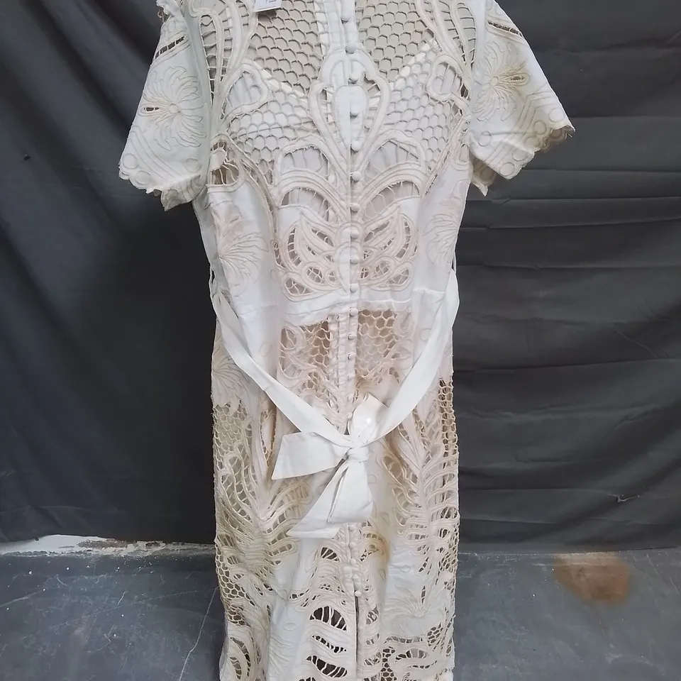 KAREN MILLEN LINEN CUTWORK EMBROIDERY WOVEN MIDI DRESS - 16