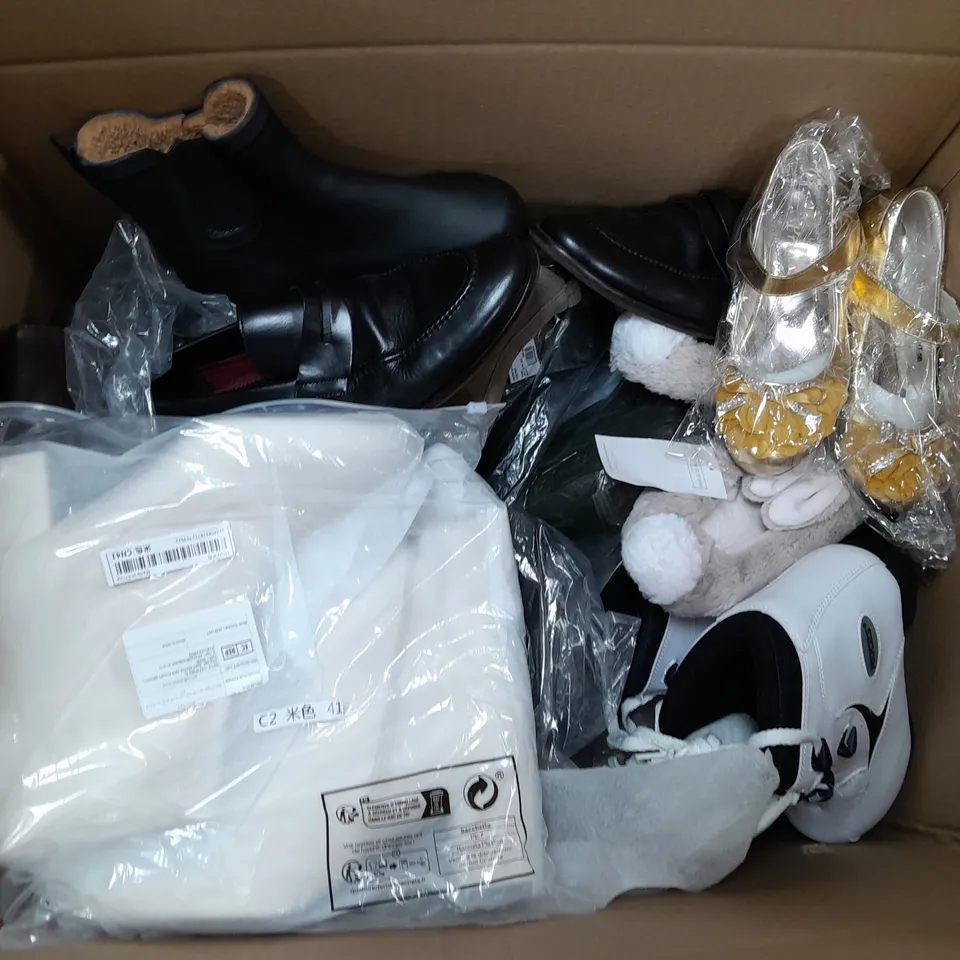 BOX OF APPROXIMATELY 12 PAIRS OF ASSORTED SHOES IN VARIOUS STYLES, COLOURS AND SIZES