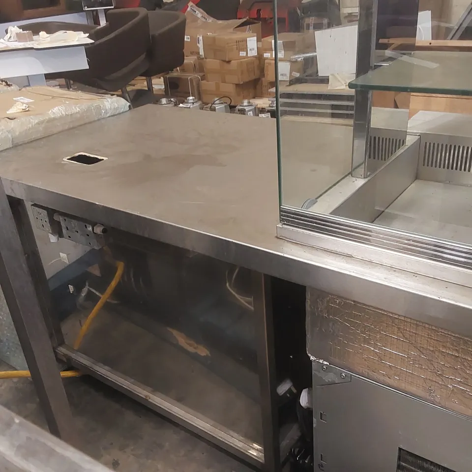 COMMERCIAL FOOD PREP TABLE WITH TEMPERATURE CONTROLLED STORAGE AND CABINET