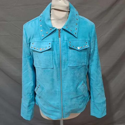 JULIEN MACDONALD FAUX SUEDE JACKET IN TEAL SIZE 10