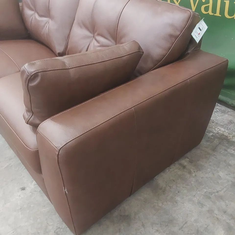 DESIGNER ARDEN 3 SEATER LEATHER UPHOLSTERED SOFA - BROWN