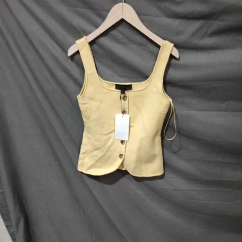 BEIGE WOMEN'S SLEEVELESS TOP WITH SQUARE NECKLINE AND FRONT BUTTON DETAIL SIZE M