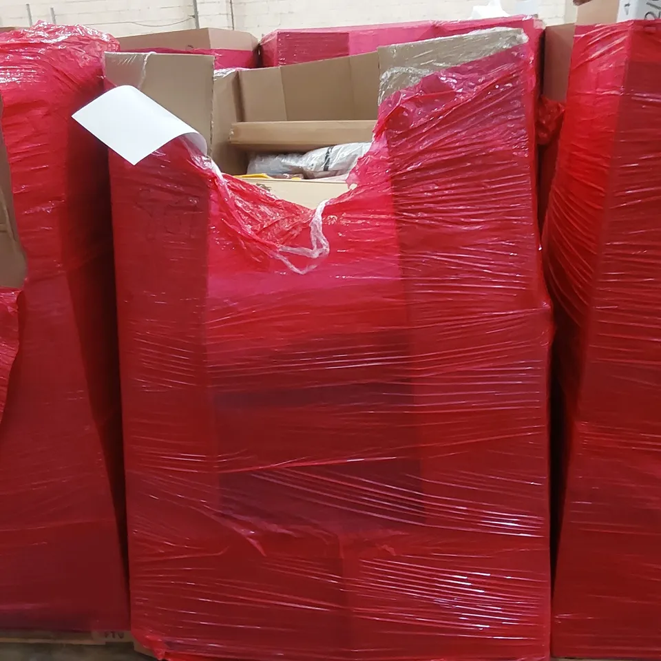 PALLET OF ASSORTED HOUSEHOLD ITEMS AND CONSUMER PRODUCTS TO INCLUDE; TRASH CAN, CHAIR MATT, BABY PLAYPEN ETC
