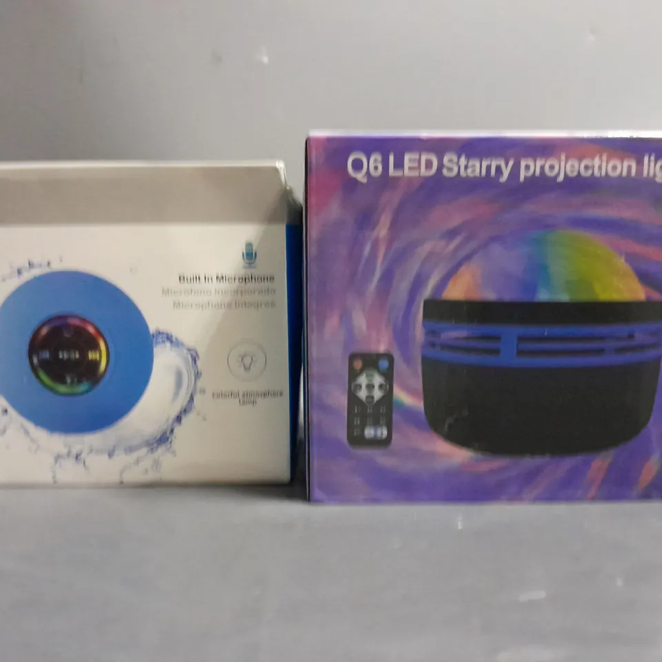 APPROXIMATELY 14 ASSORTED ITEMS TO INCLUDE -WATERPROOF SPEAKER & LED STARRY PROJECTION LIGHT 