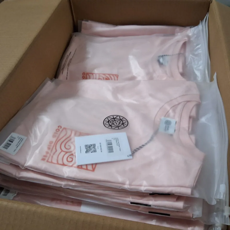 BOX CONTAIRING APPROXIMATELY 47 BRASS MONKEY LADIES PINK COLD DIPPER T-SHIRT – SIZE M (FRONT LOGO, BACK GRAPHIC)