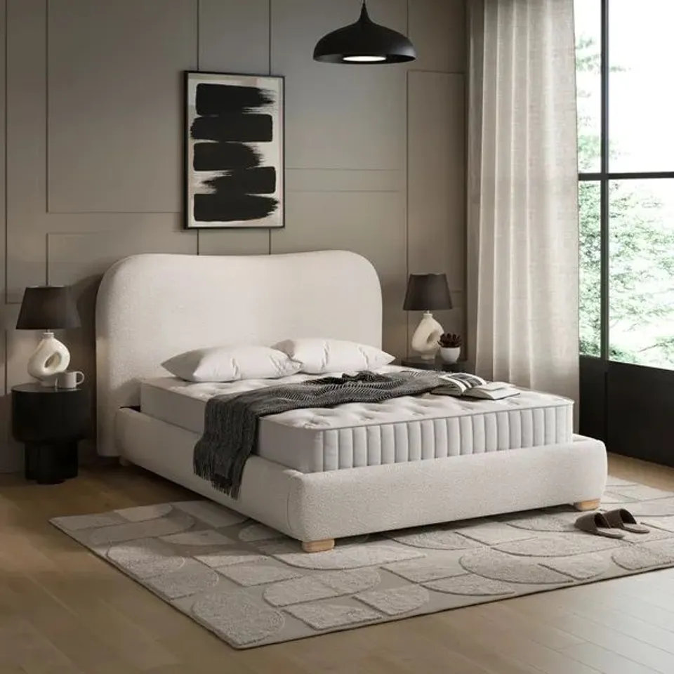 BOXED DUNELM SQUIDGE BED IVORY BOUCLE KING 2 BOXES