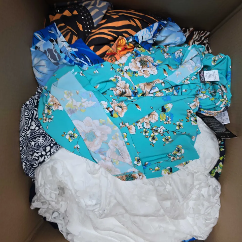 APPROXIMATELY 20 ASSORTED WOMENS CLOTHING PRODUCTS IN VARIOUS BRANDS TO INCLUDE DRESSES, TOPS, PANTS ETC