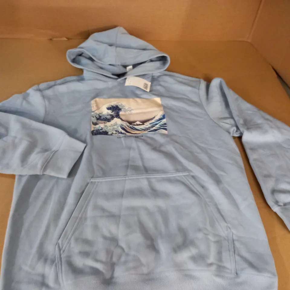 H&M RELAXED FIT ART THEMED LIGHT BLUE HOODIE - EUR S