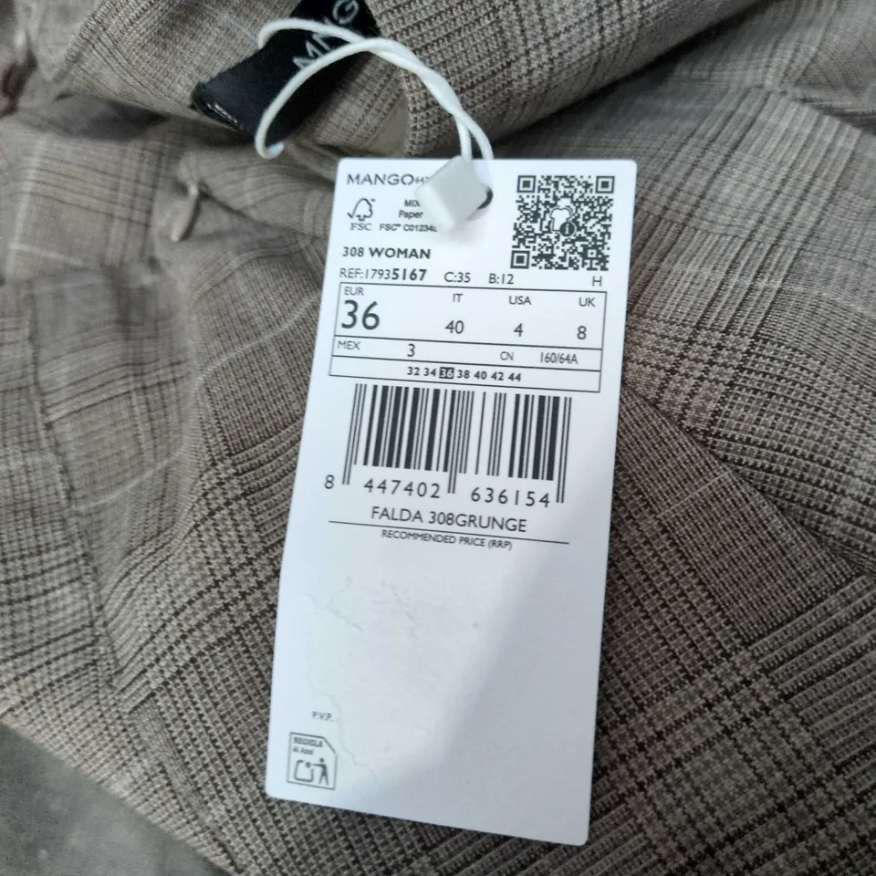 MANGO WOMEN'S PLAID PLEATED SKIRT – TAUPE, UK 8