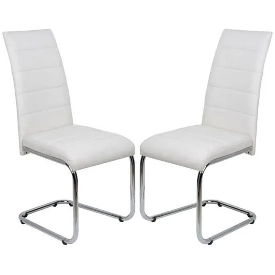 BOXED SET OF 2 DARYL DINING CHAIRS IN WHITE PU LEATHER WITH CHROME BASE (1 BOX)