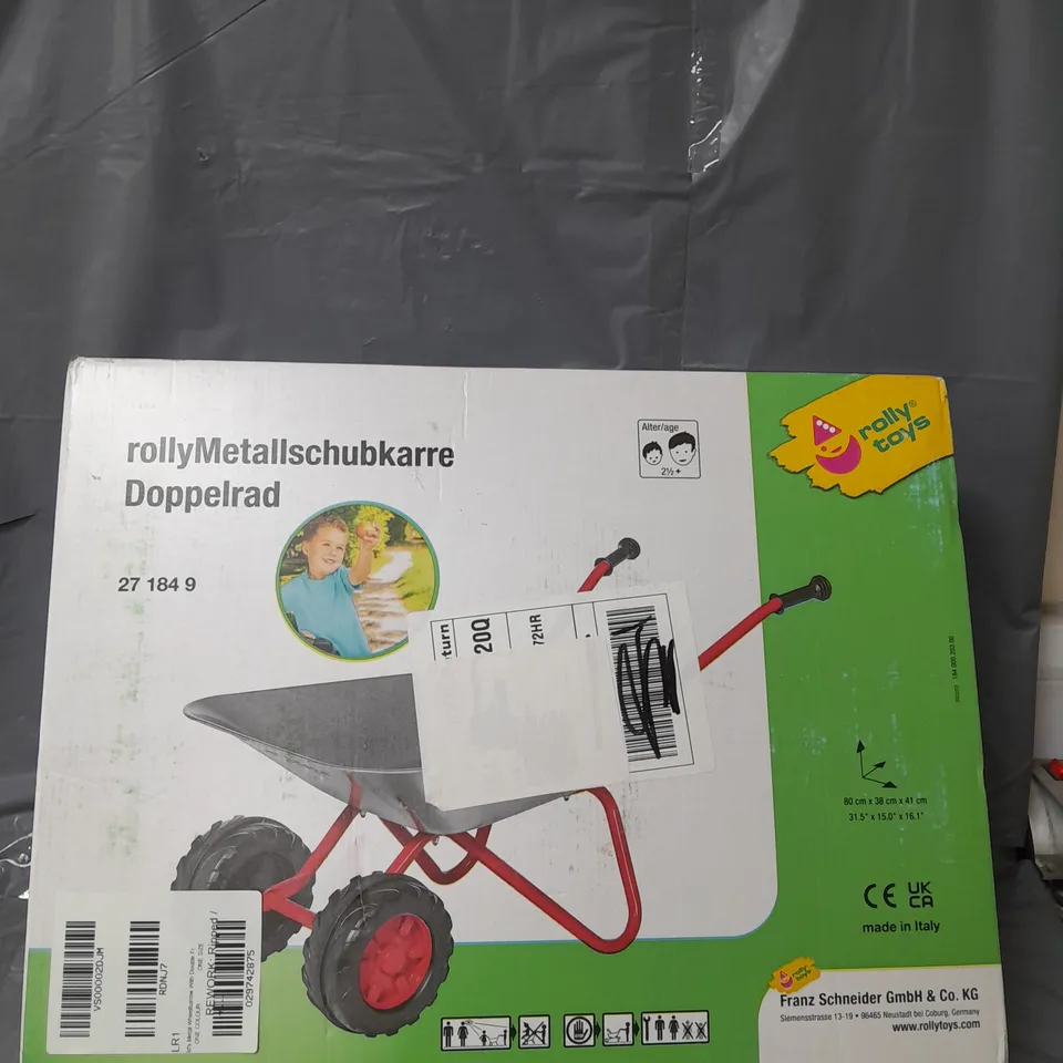 CHILDS METAL WHEELBARROW WITH DOUBLE WHEEL - BOXED RRP £39.99