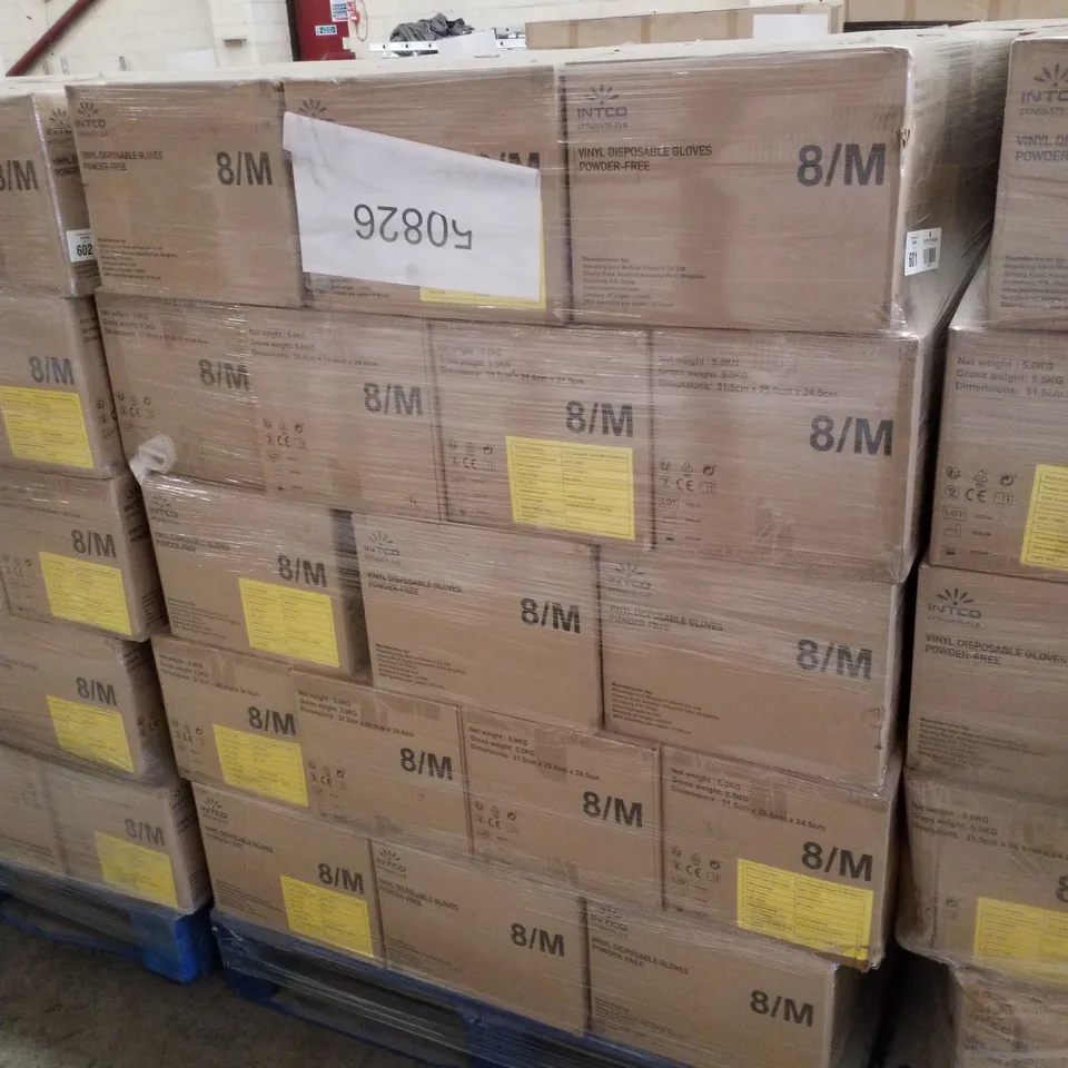 PALLET CONTAINING APPROXIMATELY 700 INTCO VINYL GLOVES 100PK MEDIUM