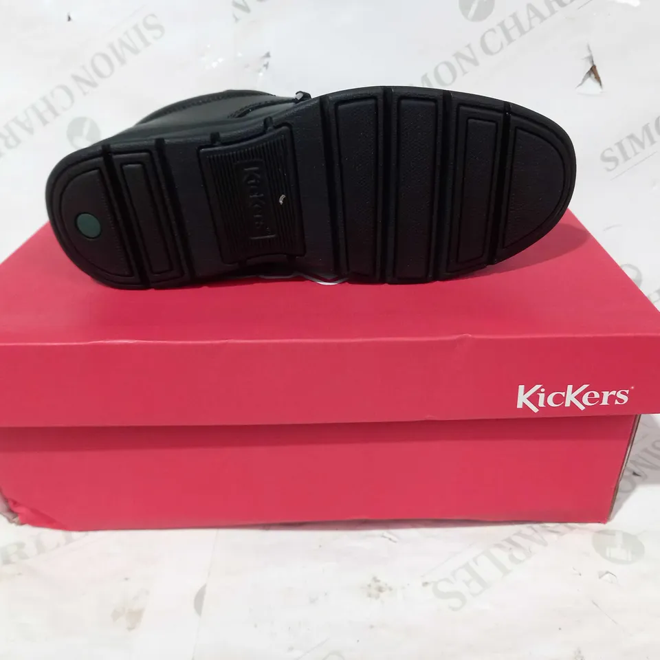 BOXED PAIR OF KICKERS LACE UP SHOES IN BLACK UK SIZE 3