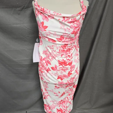 CLUB LONDON SALOME TWISTED ASYMMETRIC MATERNITY MIDI DRESS IN PINK FLORAL PRINT SIZE 12