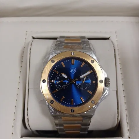 RAYMOND GAUDIN CHRONOGRAPH BLUE DIAL TWO TONE BRACLET WRISTWATCH