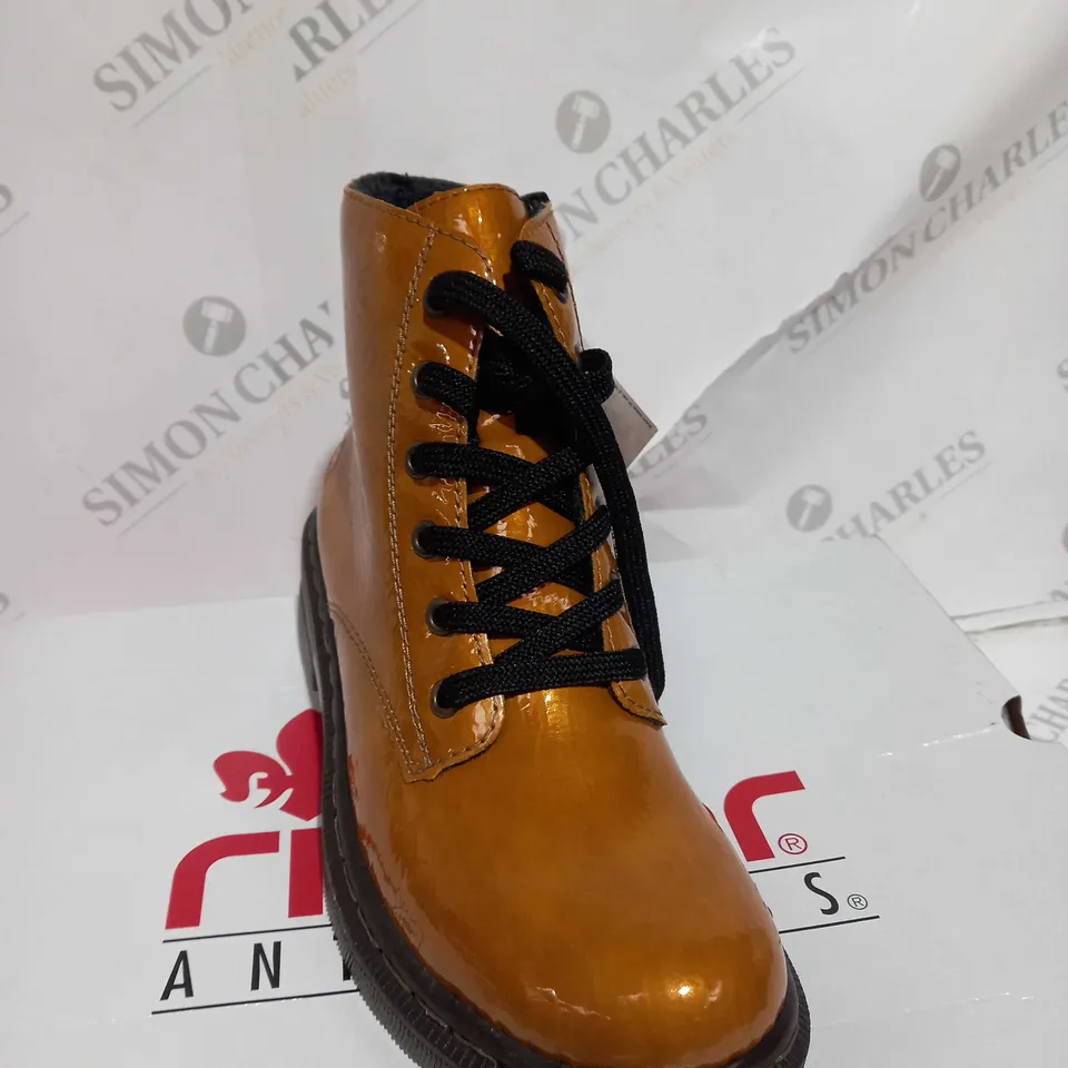 BOXED RIEKER LACE ANKLE BOOTS SIZE 5 OCHRE