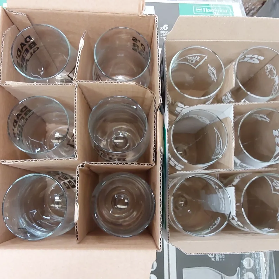 PALLET OF BRAND NEW BOXED BIER CO 'DAD'S BEER GLASS' NOVELTY BEER GLASSES // APPROXIMATELY 55 BOXES OF 6X 380ML GLASSES 