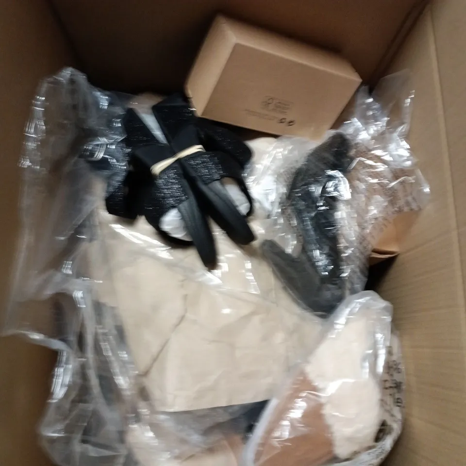 BOX OF APPROXIMATELY 12 PAIRS OF ASSORTED SHOES IN VARIOUS COLOUR, STYLES AND SIZES