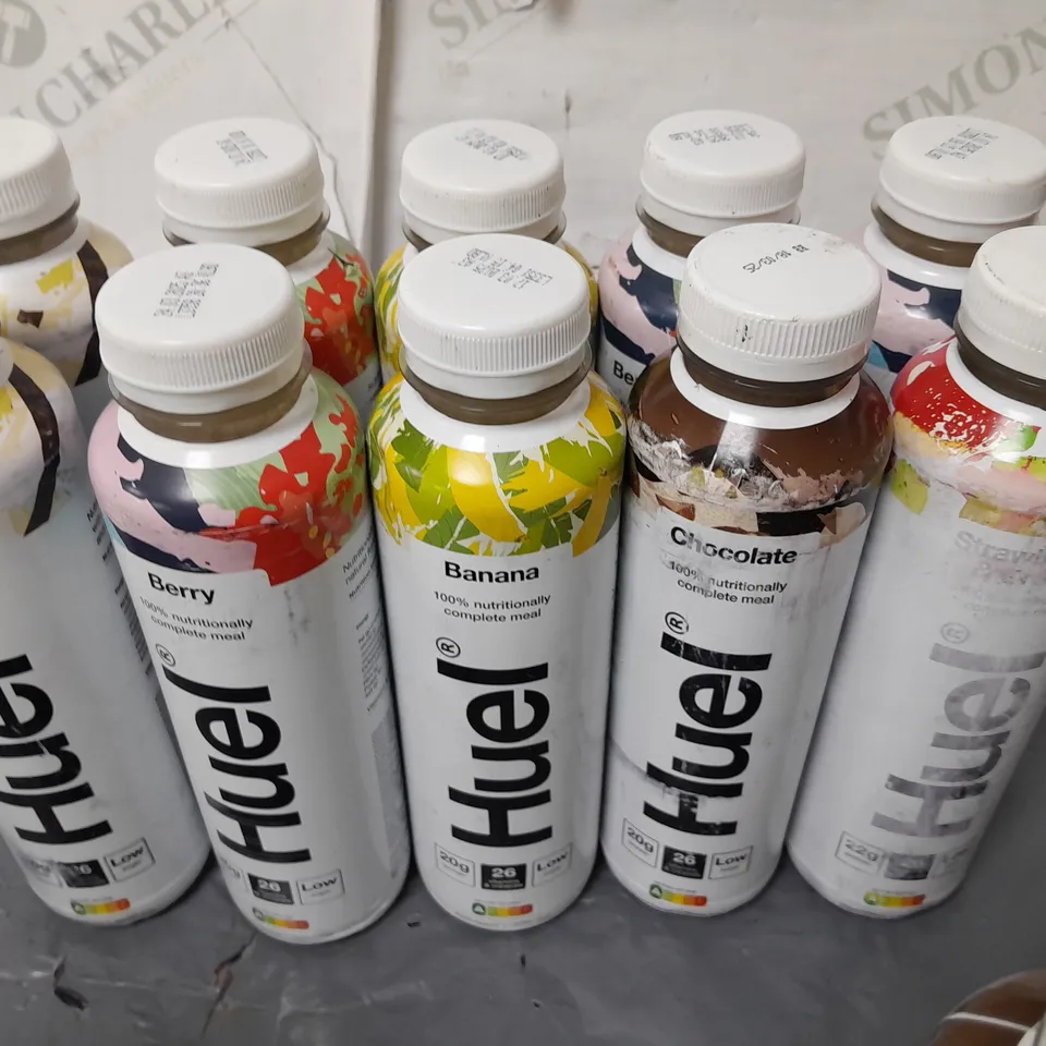 LOT OF 15 ASSORTED 500ML BOTTLES OF HUEL DRINK 