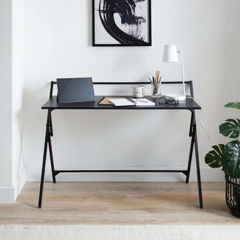 BOXED EVELYN FOLDING WIDE DESK - BLACK WOOD EFFECT