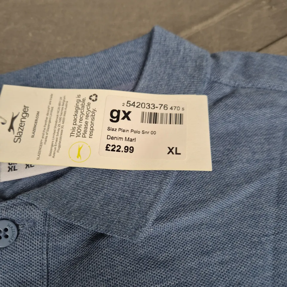 SLAZENGER DENIM MARL PLAIN POLO SHIRT – MEN’S XL (BLUE)