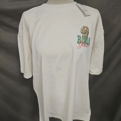 HOLLISTER HEAVYWEIGHT BOXY FIT TEE IN CREAM SIZE XL