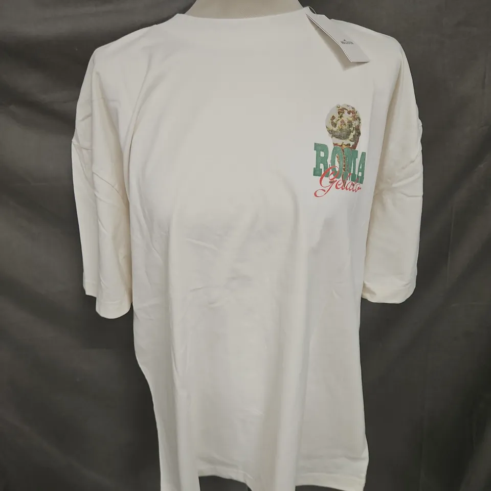 HOLLISTER HEAVYWEIGHT BOXY FIT TEE IN CREAM SIZE XL