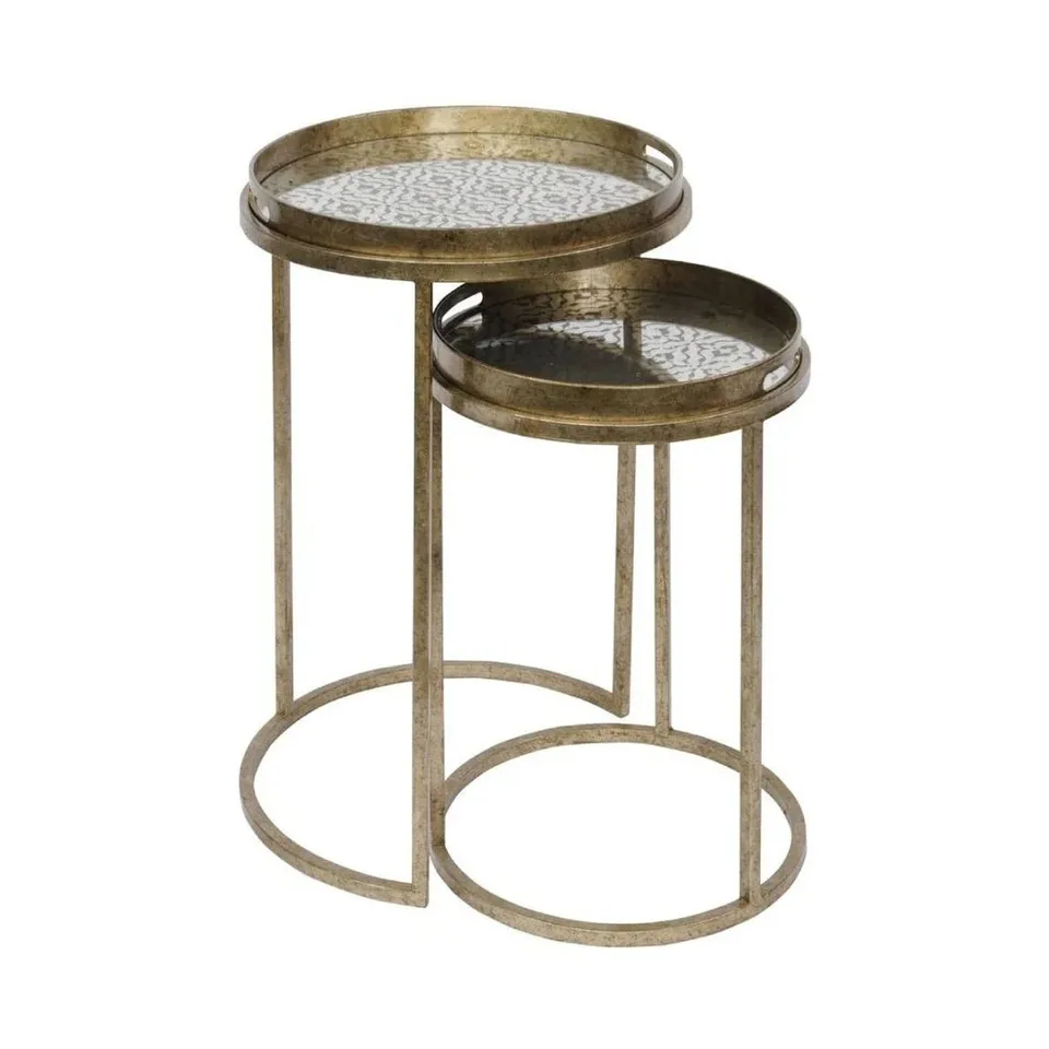 BOXED VIENNA DIAMOND SET OF 2 SIDE TABLES - ANTIQUE GOLD (1 BOX)