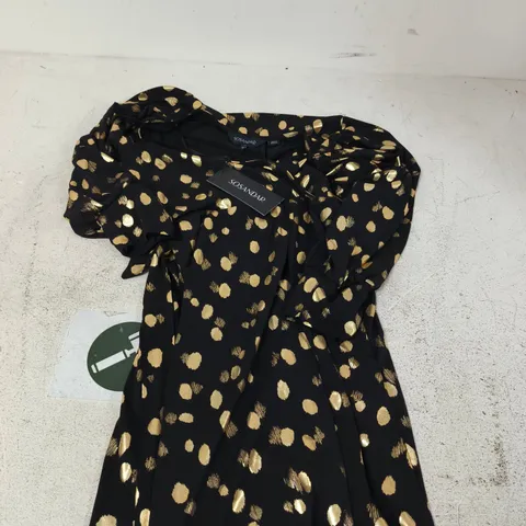 SOSANDAR WOMEN'S WRAP DRESS – BLACK & GOLD METALLIC SPOT PRINT, UK 12