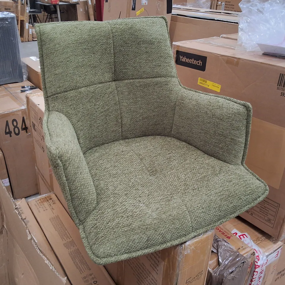 BOXED SET OF 2 JACOBS BAR STOOLS - GREEN FABRIC (MISSING LEGS)