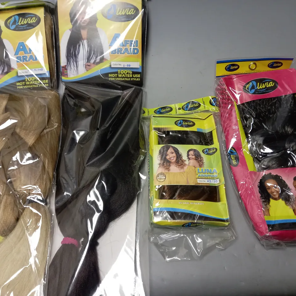 BOX OF APPROX. 20 SEALED OLIVIA HAIR PIECES IN ASSORTED COLOURS AND STYLES