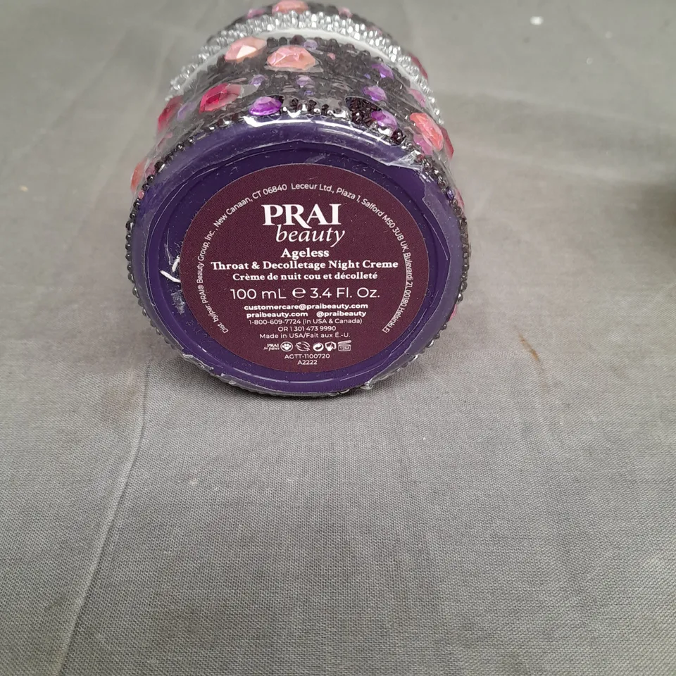 BOXED AND SEALED PRAI BEAUTY AGELESS THROAT AND DECOLLETAGE NIGHT CRÈME 100ML MULTI COLOURED