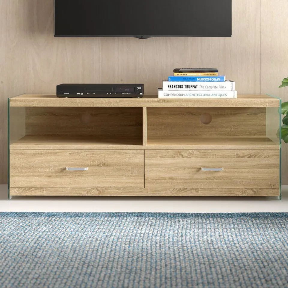 BOXED AKINS WOOD TV STAND FOR TV'S UPTO 43 INCHES 121X39X44CM