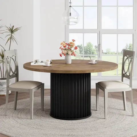 BOXED GARVEE SPACE-SAVING 47'' ROUND INDUSTRIAL DINING TABLE FOR 4-6 – STURDY MDF TOP, STURDY WAVEFORM METAL BASE
