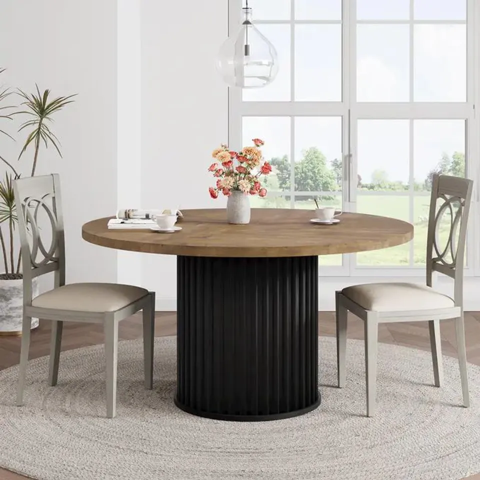 BOXED GARVEE SPACE-SAVING 47'' ROUND INDUSTRIAL DINING TABLE FOR 4-6 – STURDY MDF TOP, STURDY WAVEFORM METAL BASE